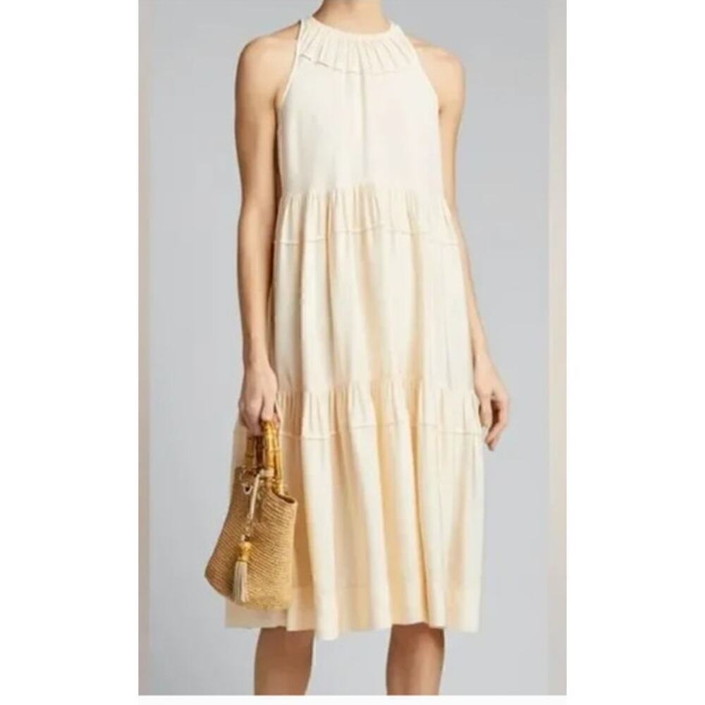 Rosetta Getty Tiered Trapese Dress Shift Midi Cream Sz 6